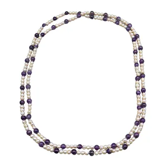 LANGE PERLENKETTE MIT AMETHYST-PERLEN.