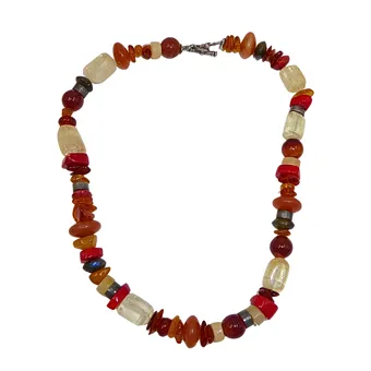 Necklace with various stone beads and toggle clasp