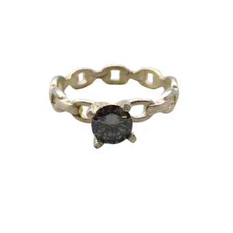 925 silver ring set with a grey moissanite of 0.5 ct with certificate.