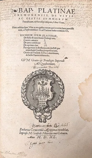 Platina, Bartholomaeus – De vitis ac gestis summorum pontificum