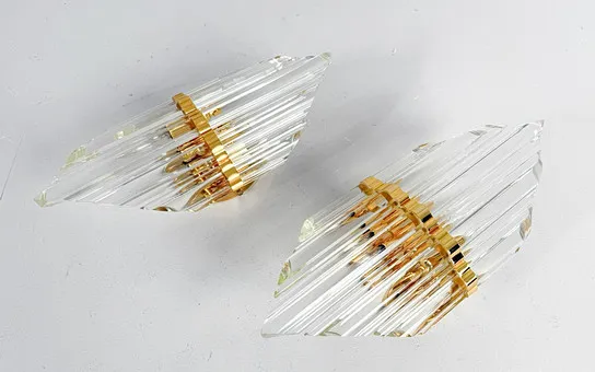 Set of 2 wall lamps/wall sconces, crystal glass, Italy, 1970s