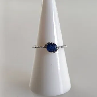 Saffier / diamant ring - platina 950, natuurlijke saffier van ca. 1,00 ct