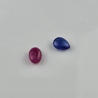 Cabochon Ruby and Tanzanite 2.38ct and 1.84ct GFCO Certified.