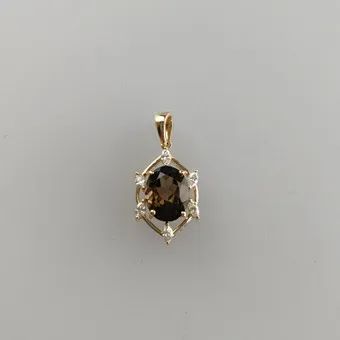 Toermalijn / diamant hanger - geelgoud 585/000 (14 K), natuurlijke ovale toermalijn 1,78 ct