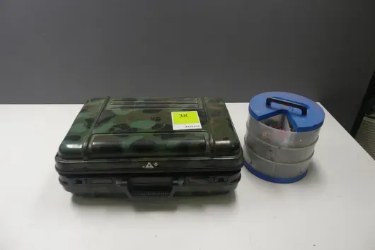 Tool assortment (pliers, screwdrivers, solder, small parts) in case with assortment box