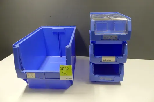 4x boîtes empilables/bacs de tri, bleues, tailles diverses