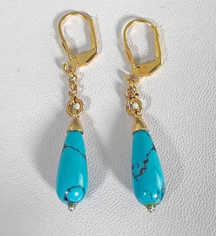 Boucles d'oreilles turquoise en argent 925, doré.
