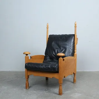 ABRAHAM SPRIJ. für Sprij Meubelen, Sessel, Modell 'Siegfried', Eiche, Leder, Niederlande, 1960er.
