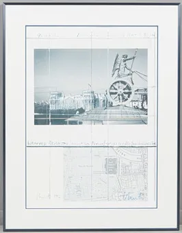 CHRISTO A JEANNE-CLAUDE (1935-2020). 'Wrapped Reichstag. Platz der Republik. Brandenburger Tor', barevný offsetový litograf, 1992, ručně podepsaný modrou křídou.