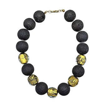 KETTE AUS LAVAGESTEIN UND GLASKUGELN.