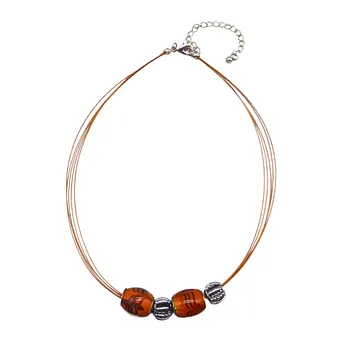 COLLIER MULTI-RANGS AVEC PERLES BRUNES ET À MOTIFS.