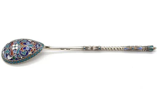 Cuillère russe ancienne en argent 875/84 zolotniks cloisonné, Moscou, fin 19e siècle.