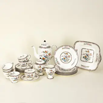 WEDGWOOD. Koffieservies voor zes personen, decor ´Kutnai Crane`, Stoke-on-Trent, 2e helft 20e eeuw (20).