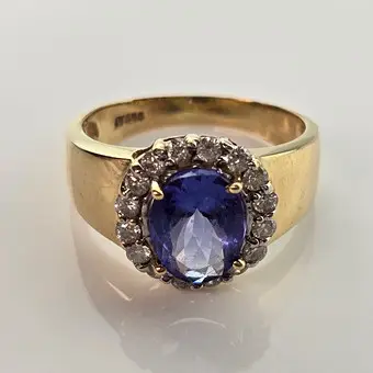 14K tanzanitový prsten s diamanty