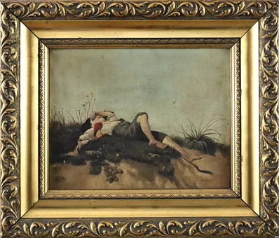FRANZ VON LENBACH. REPLIKA. "Hirtenknabe", olej na płótnie