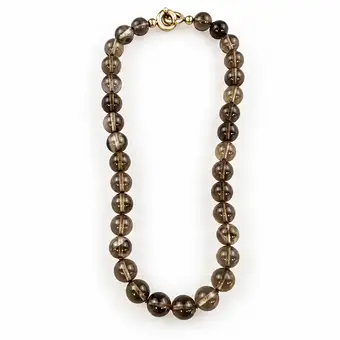 COLLIER EN QUARTZ FUMÉ, fermoir anneau en argent mat.