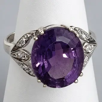 Bague AMÉTHYSTE avec DIAMANTS - Or jaune 585/000 (14 K).