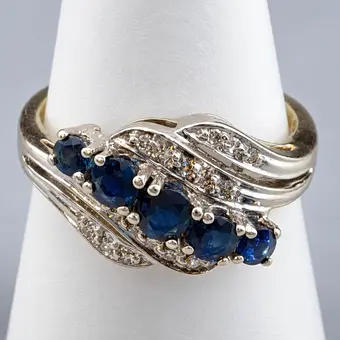 Bague saphir avec diamants - or jaune/blanc 585/000 (14K).