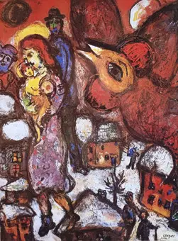 CHAGALL, MARC. PODLE. „Die Flucht“, barevný ofsetový tisk.