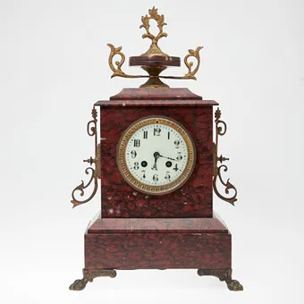 Kaminuhr / Pendule, Mamor, Messing, spätes 19. Jh, Frankreich.