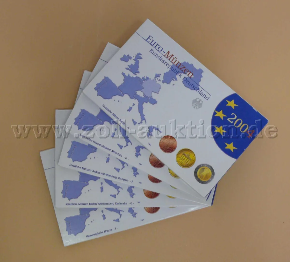 5 x Euro circulation coin set FRG 2004, all 5 mints -ADFGJ- complete, silver shine
