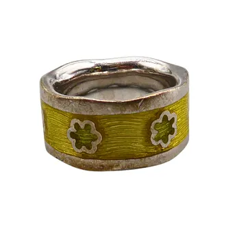 Ring van 925 zilver, gele lak inlay met bloemdecoratie