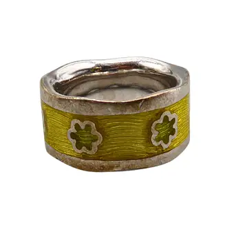 Ring van 925 zilver, gele lak inlay met bloemdecoratie