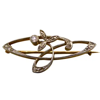 JUGENDSTIL BROSCHE AUS 585ER GELBGOLD, DER MITTELSTEIN - BRILLANT IST IM ALTSCHLIFF MIT CA.0,1CT.
