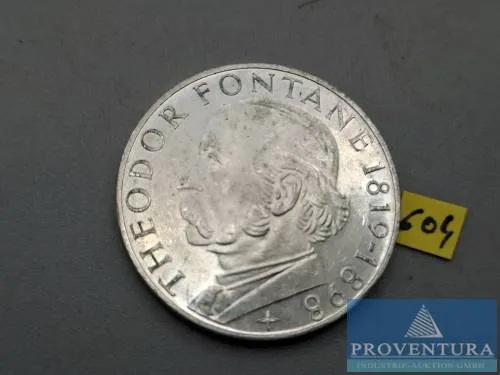 Silbermünze Bundesrepublik Deutschland 5 DM Theodor Fontane 1969 vz Silber .625 11.2 gr Rauhgewicht