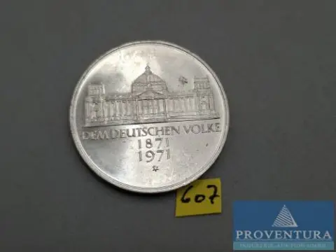 Pièce en argent République fédérale d'Allemagne 5 DM 100 ans fondation de l'Empire 1971 TTB argent .625 11,2 g poids brut