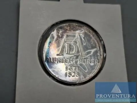 Pièce en argent République fédérale d'Allemagne 5 DM Albrecht Dürer 1971 pp argent .625 11,2 g poids brut