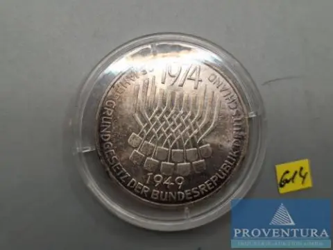 Pièce en argent République fédérale d'Allemagne 5 DM Loi fondamentale 1974 pp argent .625 11,2 g poids brut
