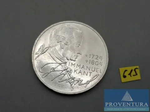 Pièce en argent République fédérale d'Allemagne 5 DM Immanuel Kant 1974 vz argent .625 11,2 g poids brut