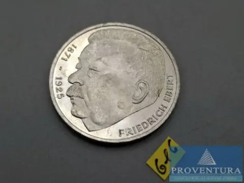 Pièce en argent République fédérale d'Allemagne 5 DM Friedrich Ebert 1975 vz argent .625 11,2 g poids brut