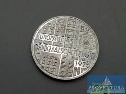 Pièce en argent République fédérale d'Allemagne 5 DM Année européenne du patrimoine 1975 st Argent .625 11,2 g poids brut