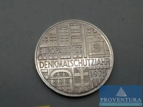 Srebrna moneta Republika Federalna Niemiec 5 DM Europejski Rok Dziedzictwa 1975 st Srebro .625 11,2 g waga brutto