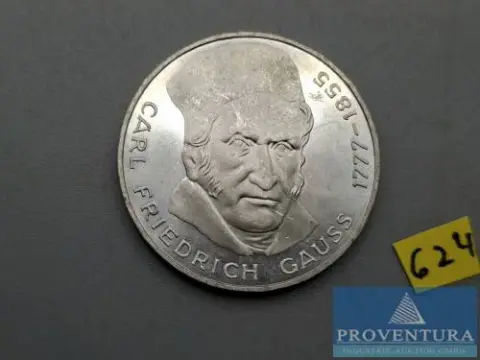 Srebrna moneta Republika Federalna Niemiec 5 DM Carl Friedrich Gauss 1977 vz srebro .625 11,2 g waga brutto