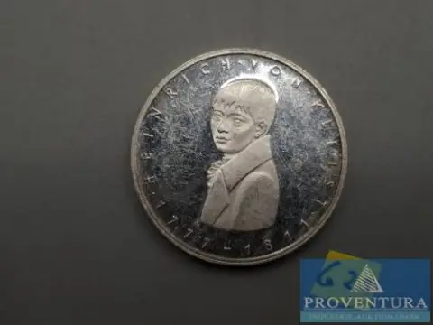 Srebrna moneta Republika Federalna Niemiec 5 DM Heinrich von Kleist 1977 vz z pp srebro .625 11,2 g waga brutto