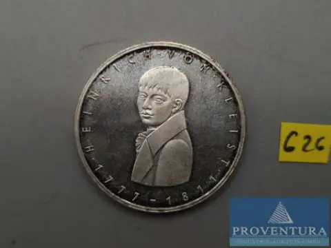 Srebrna moneta Republika Federalna Niemiec 5 DM Heinrich von Kleist 1977 vz z pp srebro .625 11,2 g waga brutto