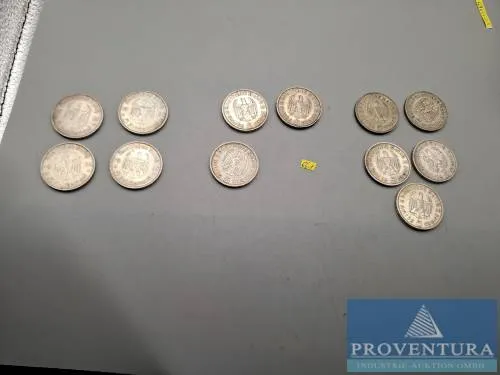 Silbermünzen Deutsches Reich 12x 5 Reichsmark Garnisonskirche + Hindenburg Silber .625 8 gr Rauhgewicht