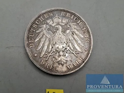Silbermünze Sachsen 3 Mark 100 Jahre Völkerschlacht Silber .900 Rauhgewicht 16.67 gr
