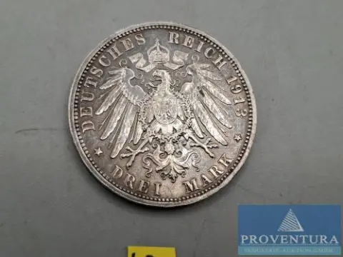 Moneta srebrna Saksonia 3 marki 100 lat bitwy narodów srebro .900 waga brutto 16,67 g