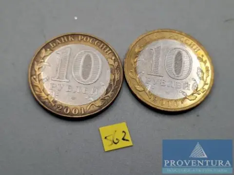 Sammlermünzen Russland 2x 10 Rubel 2001 Juri Gagarin 2010 russische Volkszählung