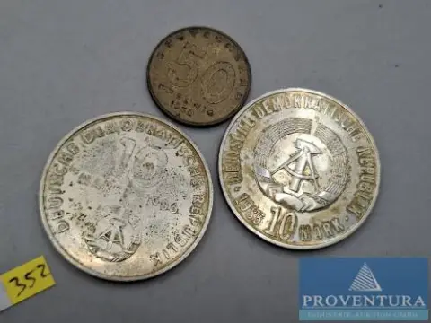 Umlaufmünzen DDR 2x 10 Mark Thälmann KM109 40 Jahre Befreiung vom Faschismus KM106 50 Pfennig 1950A