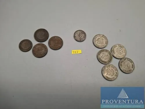 Circulation coins German Empire 1x 1 Reichspfennig 1924A 1x 2 Rentenpfennig 1924A 2x 2 Reichspfennig 1924A 1914A 5 Pfennig 1918 5x 10 Pfennig total 10 pieces