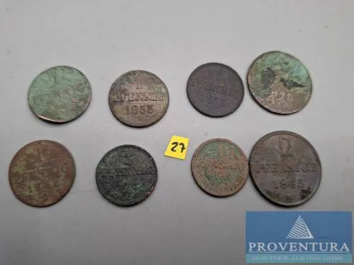Monnaies de circulation Royaume de Hanovre 6x 1 pfennig 1843A 1851B 2x 1855AB 2x 1858AB