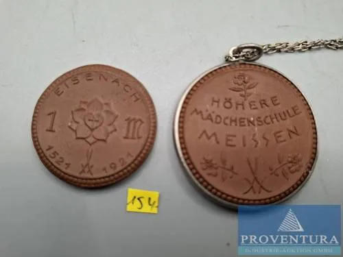 Emergency money Germany Meissen porcelain 1x Eisenach 1 mark 1921 Men05 6273 Scheuch 109a