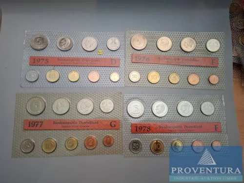 Série de pièces RFA 1975D 1976F 1977 G 1978 F st 43,52 DM