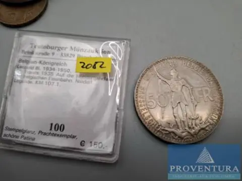 Silbermünze Belgien 50 Francs 1935 100 Jahre belgische Eisenbahn st Silber .680 Rauhgewicht 22 gr