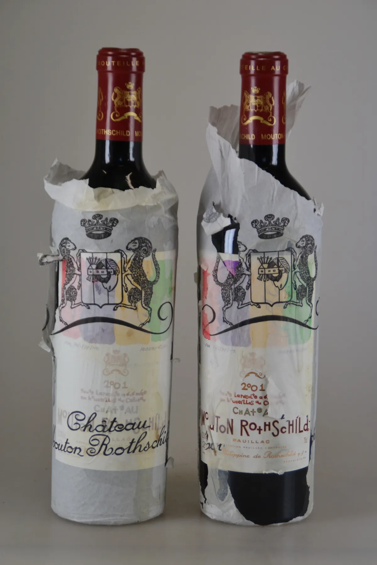 2 lahve 2001 Chateau Mouton Rotschild, Pauillac, 75 cl, 12,5 % obj., high fill orig
